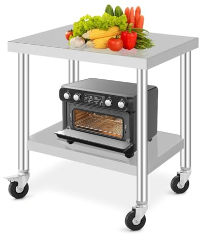 GarveeTech Edelstahl Arbeitstisch Gastro | Höhenverstellbarer Küchentisch mit Rollen für Lebensmittelzubereitung | 76x46 cm | Professioneller Metalltisch für Restaurant, Hotel, Großküche