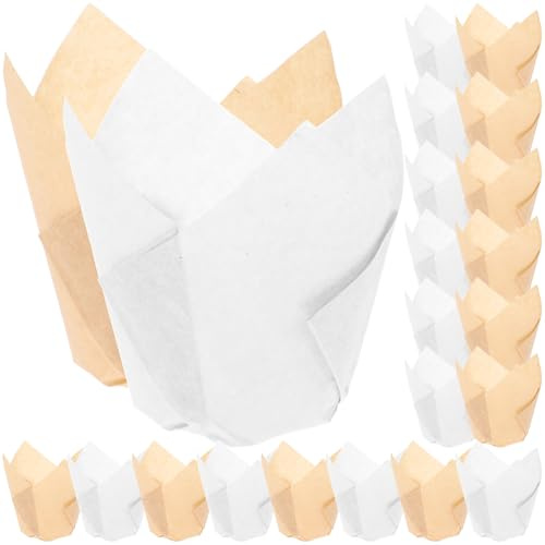 MOTHNUR Tazas para Hornear Cupcakes y Muffins de Papel Antiadherente, 100 Piezas (50 Blancas 50 Color Natural), Moldes para Magdalenas Resistentes al Horno y Microondas, Ideales