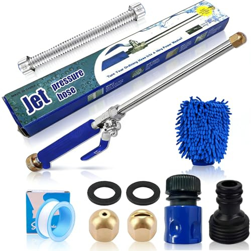 Jethose Pressure Nozzle, 2 in 1 3000 PSI Jet Hose Nozzle High Pressure with 2 Different Nozzles and Hose Quick Connectors, Lightweigh Jet Nozzle Washer for Garden Hose Floor Wall (Blue)