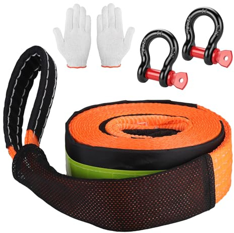 Schwerlast Abschleppseil Auto 10 Tonnen 5m x 5cm, Abschleppseil PKW | mit 2 Verstärkten Schäkeln, Aufbewahrungstasche & Handschuhen, Off-Road Recovery Set für SUV, Truck, Van, Limousine