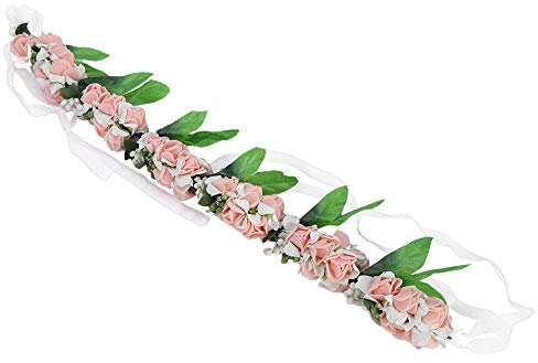 HUSHUI Konstgjord Blomsterkranskrona för Flickor, Justerbart Blommigt Pannband för Bröllop och Fester, Miljövänligt Material, 21x19cm (Rosa)