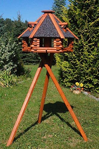 XXL Luxus Vogelhaus, Blickfang, Vogelfutterhaus aus Holz, 70x45 cm, V13s XXL mit Ständer braun