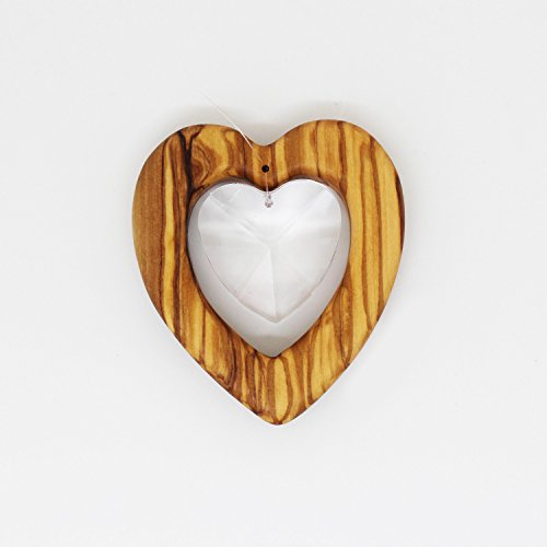 mitienda mit Liebe gemacht Fensterdeko Herz groß aus Olivenholz, Fensterschmuck, Geschenkidee, Sonnenfänger, Holzdeko