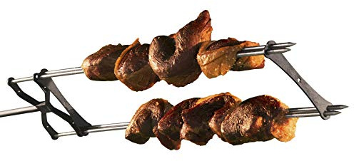 Kanka Brazilian BBQ & Shish Kebab Set Grill 2-in-1 – Dual 28 Food-Grade Stainless Steel Skewers with Carbon Steel Locking Plates for Rotisserie & Open-Flame Grilling of Meats, Fish & Vegetables