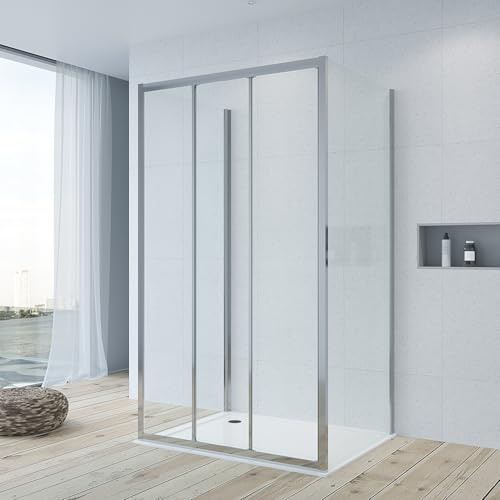 Duschkabine Eckeinstieg U Form Dusche 90 x 90 x 195 cm Duschabtrennung 3 Seiten U Kabine Eckdusche Schiebetür 3-Teilig mit Seitenwänd Freistehend Sicherheitsglas ESG NANO-Beschichtung ohne Duschwanne