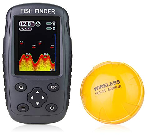 Venterior Bärbar uppladdningsbar fisksökare trådlös ekolodssensor fiskfinnare djuplokalisering med fiskstorlek, vattentemperatur, bottenkontur, färg LCD-skärm
