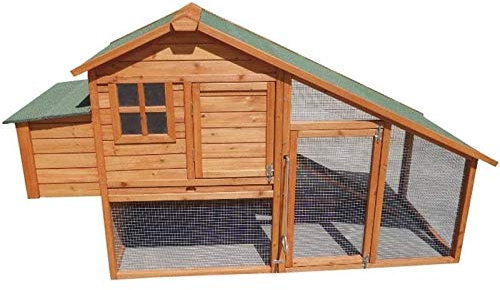 Suinga Pollaio in legno Amsterdam 195x77x105 cm | Casetta per galline con recinto e grande nido | Con porte indipendenti