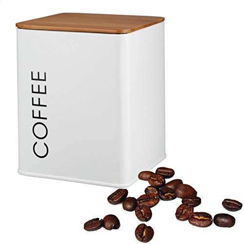 Kerafactum Lata de café con tapa, lata para té suelto, café y azúcar, estilo vintage, retro, recipientes de metal para café, azucareros, latas de té en blanco, tapa de bambú, junta de silicona