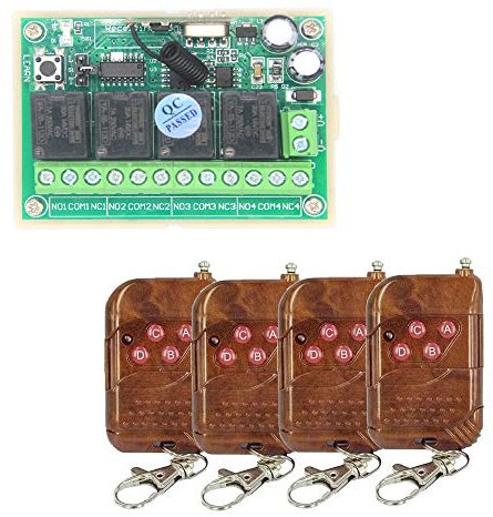 Conmutador inalámbrico de 12 V y 24 V CC, receptor de radio de 4 canales con mando a distancia inalámbrico con 4 mandos a distancia, relé de radiofrecuencia, interruptor de luz, receptor, modelo NO