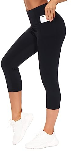 THE GYM PEOPLE Women's Capri Gym Leggings High Waist Yoga Pant with Pockets | Wide Elastic Waistband, Flat Seam, Smooth, Lightweight, 2 Side Pockets, Ultra-soft, Gusseted Crotch, Running Sports Fitness