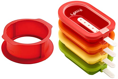 Lékué Molde Desmontable para Tarta, Rojo, 18 cm + Polo apilable mini 10,5 cm, 4 Unidades, Surtido multicolor, Silicona