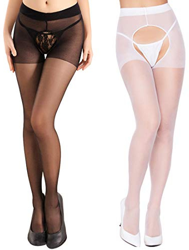 AISOO Donna Sexy Collant Aperto Tessuto Fishnet Elegante Confortevole Trasparente Raffinato Taglia Unica Collant Aperto 2 paia Donna Sexy 15 Den Calze Per Reggicalze Foro Cavallo