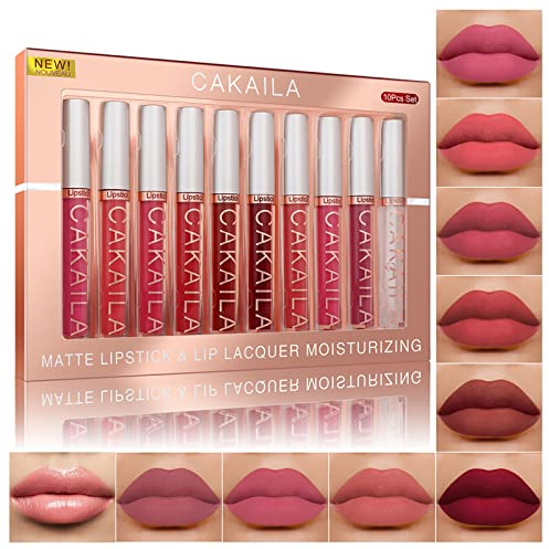 Mimore Lippenstift 10 Stück/Set Matt Flüssigkeit Lippenstift Lipgloss Kit Langlebig wasserdicht Lippenstift Kosmetika Flüssigkeit Lippenstift Geschenkset