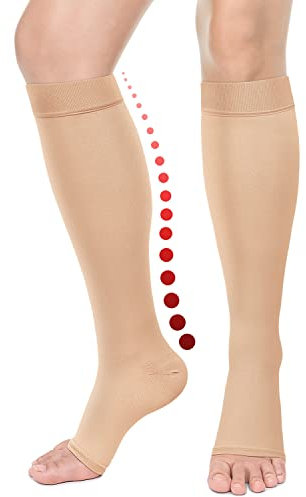 Open Toe Medizinische Kompressionsstrümpfe für Damen & Herren 20-30 mmHg - zehenlose Kompressionsstrümpfe Durchblutung - beste Unterstützung für Laufkrankenschwestern (S, Beige)