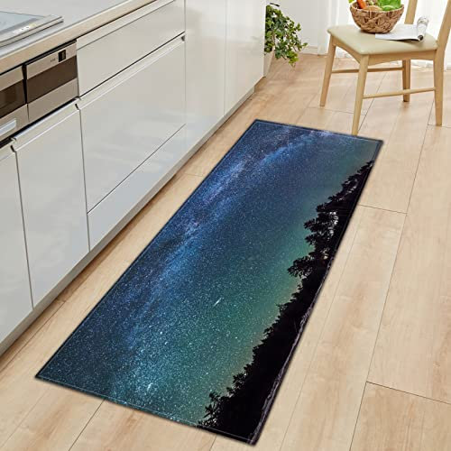 TFLABS Küchenteppich Blau und Sterne Küchenläufer rutschfest Küchenmatte für Küche und Bar Teppich Läufer waschbare Küchenläufer Küche Deko 60 x 120cm