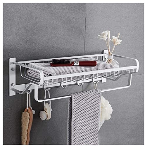 Handtuchhalter Wand Handtuchständer Bad Space Aluminium-Badezimmer-Wand-Handtuchhalter-Korb, Zweipolig, 2-lagiger Handtuchhalter Mit Haken, Handtuchhalter, Schienenregal Handtuchstange Badetuchhalter