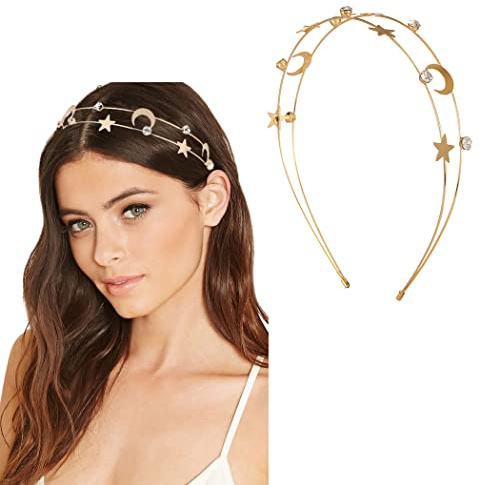 Zoestar Star Stirnband Strass Haarbänder Perle Haar Hoop Sparkly Party Custom Haarschmuck für Frauen und Mädchen, 1 Stück (Gold)