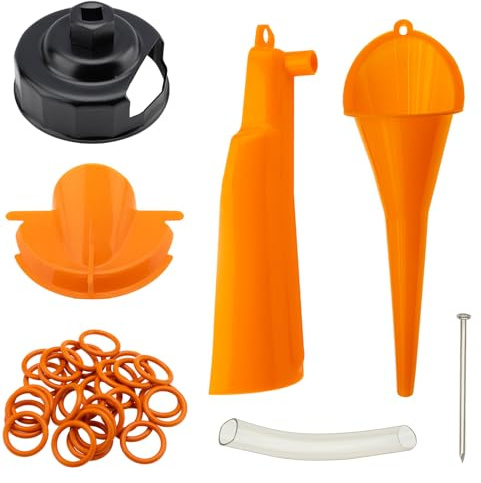 Oil Change Kit Compatible with Harley, Filter Cap Wrench, Crankcase Fill Tool, Primary Case Oil Funnel, Drip-Free Oil Filter Tool, 30Pcs Drain Plug O-Rings