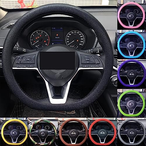 Lioncool Cool Non-Slip Silicone Steering Wheel Protector, Car Steering Wheel Protective Cover, Silicone Material Car Steering Wheel Cover, Non-Slip Elastic Stretch Breathable (Black)