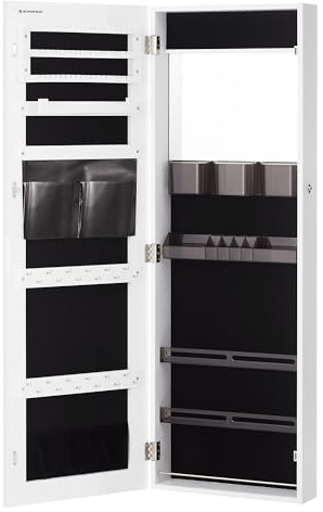 SONGMICS Lockable Jewellery Cabinet Armoire, Door or Wall-Mounted Jewellery Storage Organiser with Mirror, Full-Length Frameless Mirror with Storage, Gift Idea, Cloud White JJC003W01