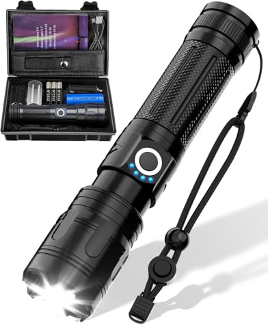 Maxesla Rechargeable Torch Set, Reverse Charging, Battery Indicator 5000mAh, 5 Modes, IPX5, Zoomable Flashlight Super Bright Torch for Camping, Emergency, 26650 & 3 AAA Bettery Included