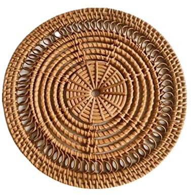 Topiky Rattan Wanddekoration, Hängende Gewebte Wandkorb Dekoration, Dekorative Böhmische Flachkorb Wandkunst, Runde Gewebte Tischsets für Kleines Esstisch Set, Handgewebte Rattan (b)
