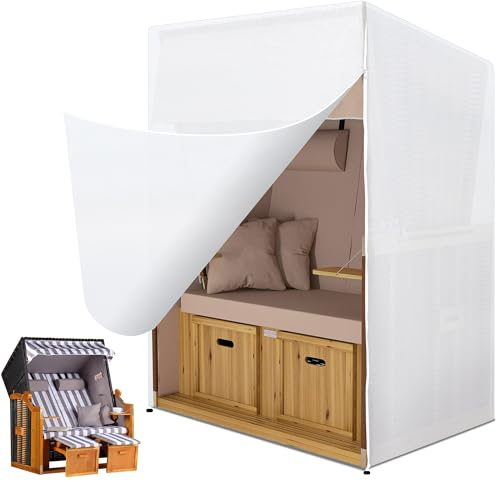Funshot Copertura per poltrona da spiaggia, resistente all'inverno, 125 x 90 x 135/165 cm, in tessuto, impermeabile, antivento, resistente ai raggi UV, con chiusura lampo, coulisse trasparente