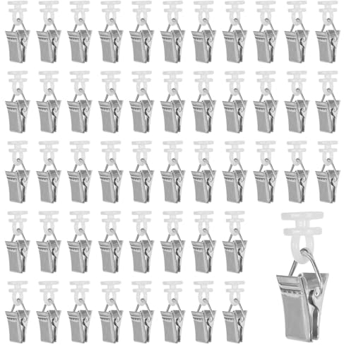 50 Stück Vorhangklammern mit Rollen, Gardinen-Clips Gardinenhaken Gleiter Gardinenröllchen, Metall Vorhang Haken Gardinenringe mit Clips Weiß für Curtain Hooks, Duschvorhang, Türvorhänge