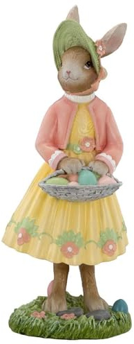 H.Bauer jun. große Deko Hasen Figur Kunststein 40.3 cm - stehende Osterdeko Hasen Frau mit Eierkorb bunt gekleidet mit Blumenstrauß - XXL Polyresin Osterhasen Frühjahresdeko zum hinstellen