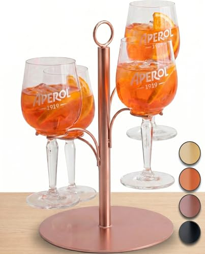 SpritzUpYourLife Getränke Tower ohne Montage - Aperol Ständer für 4 Gläser - Cocktail Zubehör für JGA Deko - Aperol Geschenk für beste Freundin - lustige Aperol Deko (rosé gold)