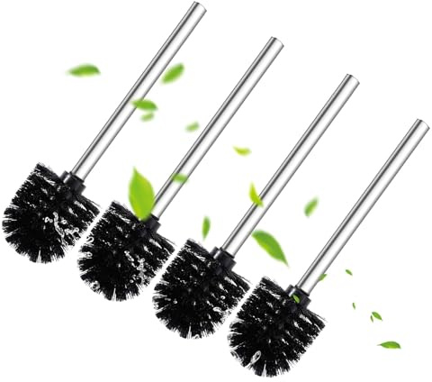 WC Bürsten Schwarz 4er Set, WC Bürsten mit 7.5 cm Durchmesser, Klobürste Schwarz,Toilettenbürste mit Edelstahlgriff, Abnehmbare Bürstenköpfe,Toilet Brush, Toilettenbürste Edelstahl Klobürste Ersatz