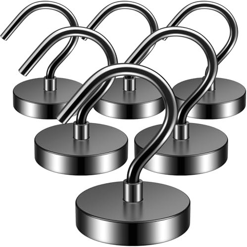 FINDMAG 6Pack Magnethaken Schwarz, 60lbs Neodym Magnet Haken, Extra Starke Magnetische Haken für Camping, Haushalt und Kreuzfahrt
