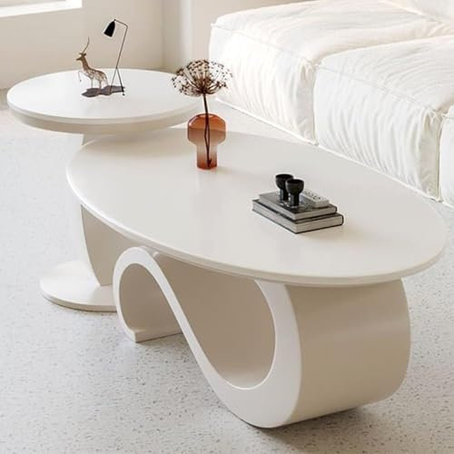 EKDJSN Weißer Satz Couchtisch, 2er Set, Runder+Ovaler Couchtisch, Couchtisch-Set mit Kugelförmiger Basis, Kann Einzeln/zusammen Verwendet Werden, for Das Esszimmer Im Schlafzimmer(39in+20in)