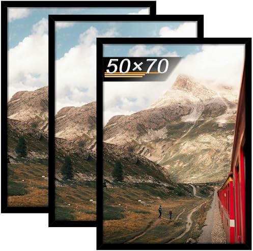 Tinkeps 3er Pack Bilderrahmen 50x70 cm Schwarz, Bilderrahmen 70x50 Hergestellt aus Holzwerkstoff, Rahmen 50 x 70 cm ideal für Fotos, Bilder, Poster