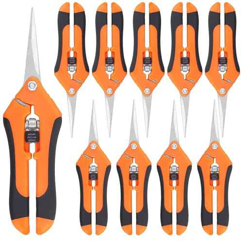 KEILEOHO 10 stycken 16,5 cm trimsax Gardena, handträdgårdssax med blad av rostfritt stål och ergonomiska handtag, blomsax skördesax för snittblommor, orange