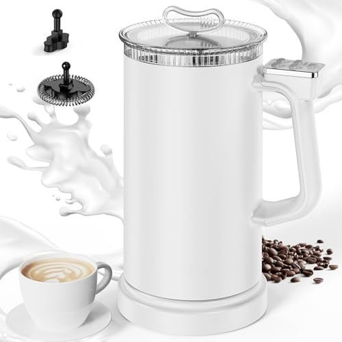 Milk Frother Electric,500W/350ml Automatic Milk Steamer with Temp Control, Auto Shut-off, Hot and Cold Milk Foamer for Coffee, Hot Chocolate, Iced Latte, Cappuccino white