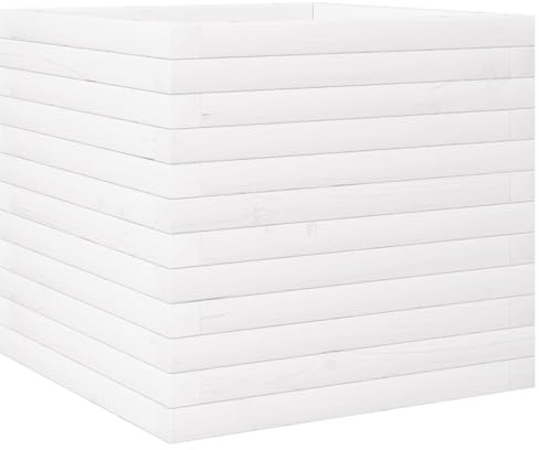 Makastle Jardinière en Bois Rectangulaire Lit Surélevé, Base Ouverte, Bac à Fleurs Jardin, Exterieur Plante Lit, Pot de Fleurs sur Pieds, Pot de Plantes, Potager Jardin, Blanc 50x50x46 cm