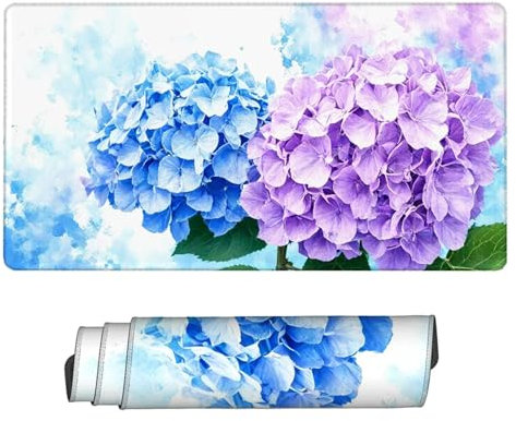 Blue Mouse Pad Extended Large Mouse Mat Hydrangea Desk Mat Soft Smooth Surface and Anti-Slip Rubber Base Waterproof Soft Cloth with Office Accessories, Improved Speed Mousemat 47.2x23.6 inch H2-242