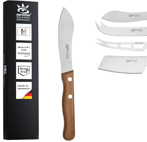 GEHRING Solingen Streichkäsemesser Serie Look I ergonomischer Buchenholzgriff I Käse Messer I rostfreier Edelstahl I Käse Besteck I Butter Messer I Made in Germany