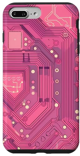 Coque pour iPhone 7 Plus/8 Plus Motif carte mère circuit rayé Art déco rose