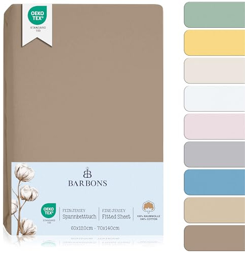 BARBONS Drap Housse pour lit de bébé 60x120 / 70x140 lit d'enfant - 100% Coton Jersey Oeko-TEX Standard 100 certifié Draps de lit pour lit de Bebe Matelas - Taupe Lot de 2
