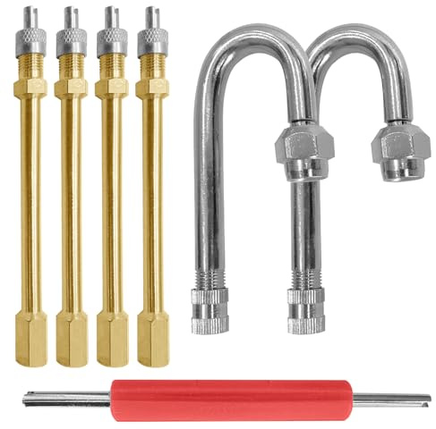 soujkooy 6PCS Dually Valve Stem Extenders, Heavey Duty 180° Elbows & 4 Straight Metal Dual Wheel Valve Stem Extensions with Valve Core Wrench for Truck Tires, RV Tires, Motorcycle, Bike, Trailers
