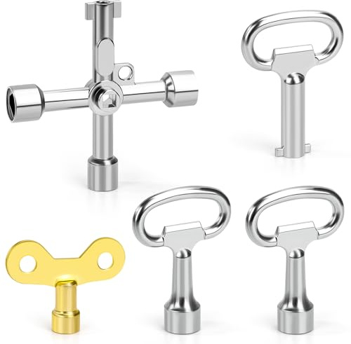 Tunejoy Llave Multifuncional 4 Vías Llave Triangular Metal para Medidores Eléctricos, Medidores Agua, Radiadores 5 Piezas