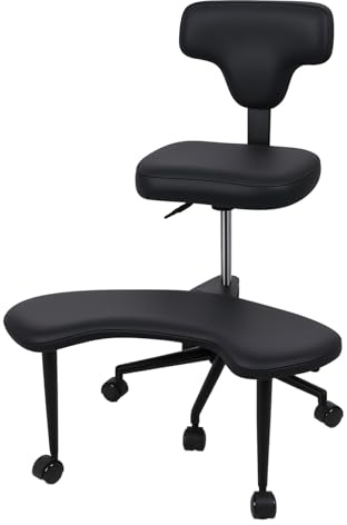 Roadoor Bürostuhl mit Kreuzbeinen, ergonomischer Meditationsstuhl mit Rollen, höhenverstellbarer Kniestuhl, Criss Cross Schreibtischstuhl, Verstellbarer Hocker mit Lendenwirbelstütze (Schwarz)