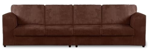 Furniture 786 Jumbo Cord Fabric Wide 4 Seater Sofa Upholstered Sofas And Couch Set Dual Arm Sofa Settee Suite Large Couches Set For Living Room Indoors (Brown, High Back)
