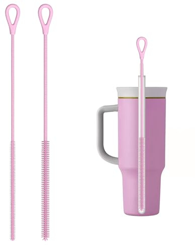 LUMOOM 2 spazzole per cannuccia in silicone, riutilizzabili, per spazzola per la pulizia di vetro, metallo, per pipa con anello di sospensione, flessibile, spazzola per fughe (rosa)