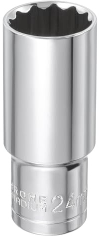 sourcing map 12 Points Metric Deep Socket 1/2 Drive 24mm Impact Socket Cr-V Steel Chrome Plating Flip Sleeve Nut Driver Wrench for Home Auto Nuts Bolts Repair