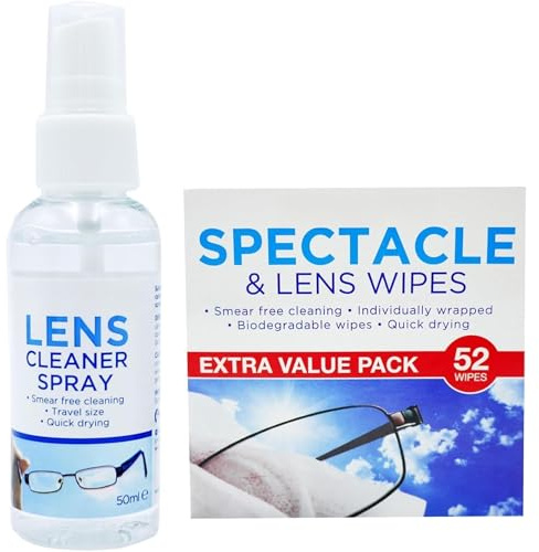 Lens Cleaner Spray & Spectacle Wipes Pack – 50ml + 52 Quick-Dry Wipes