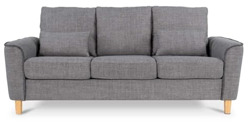 Hroth 3 Seater Sofas,Comfortable Fabric Sofa with Thick Cushions and 2 Pillows, Durable Couch for Living Room, Bedroom, Guest Room, Apartment, Self Assembly,Light Grey