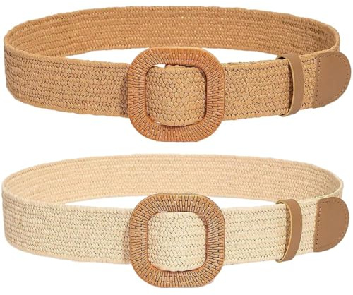XFSRG 2er-Pack Breiter Geflochtener Gürtel für Damen Rattan Taillengürtel Flechtgürtel Hüftgürtel für Kleid Gewebter Boho Gürtel (Braun 2+Beige 2)